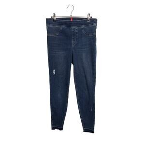 Spanx Jeans Womens Medium Dark Wash Distressed Skinny High Rise Pull On Raw Hem